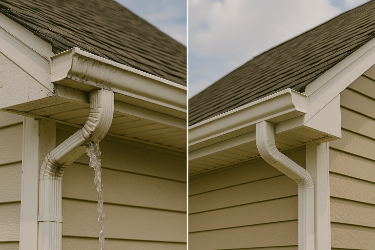 Damaged vs repaired gutters in Lake Geneva, WI
