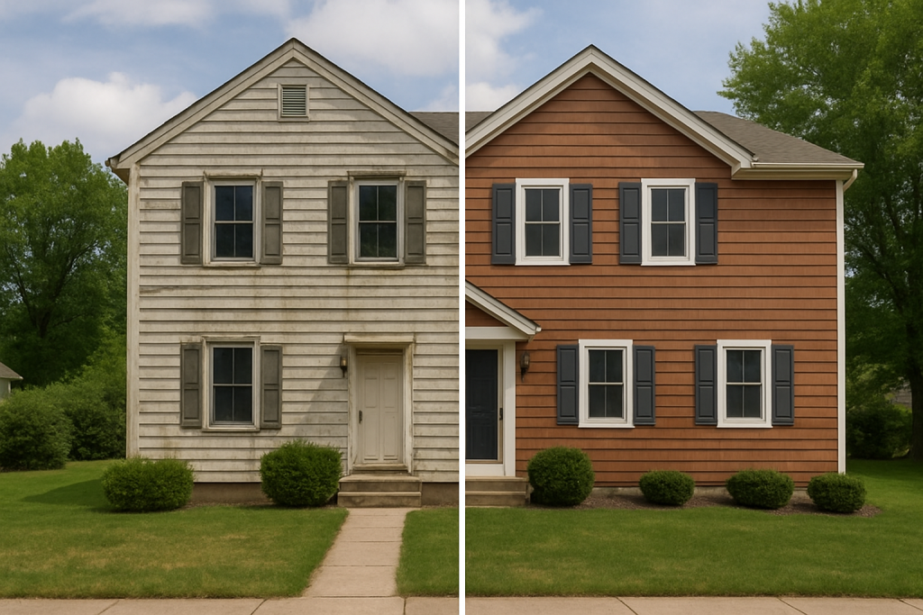 Before and after siding replacement in Oswego IL